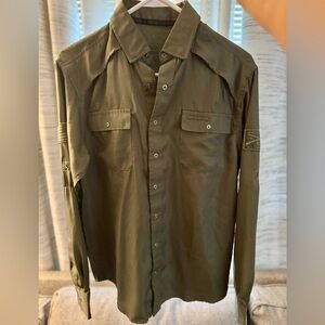 Men’s Olive Green Grunt Style Button-Up Polyester Shirt